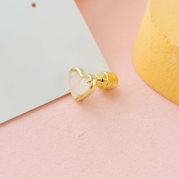 Alicia Bonnie - in Love Rose Quartz Gold Heart Stud Earrings - NEW - Picture 3 of 3